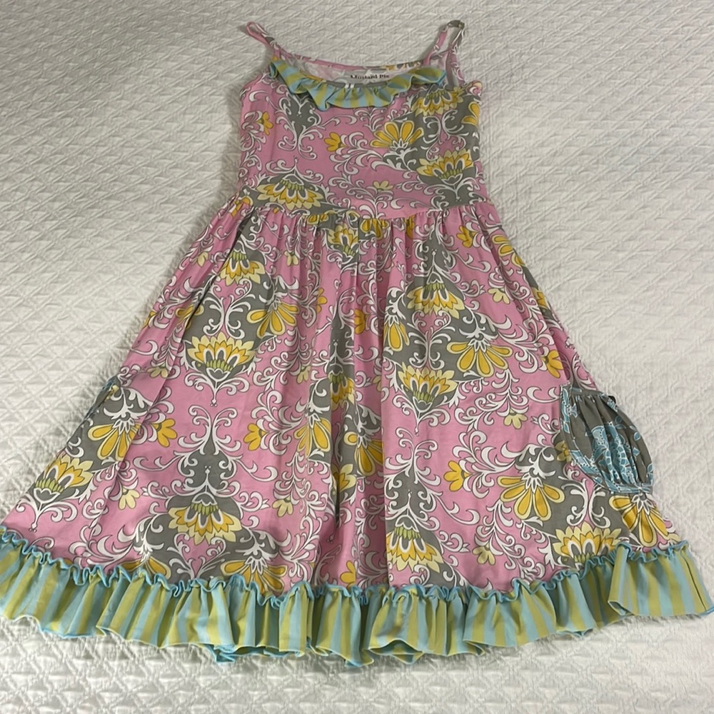 Mustard pie girls boutique knit dress pink yellow green grey floral stripe sz 8